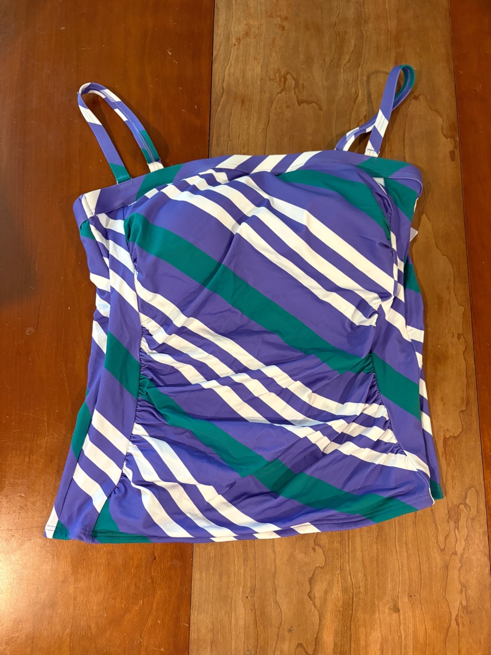 Lands’ End Striped Purple Green and White Tankini Top